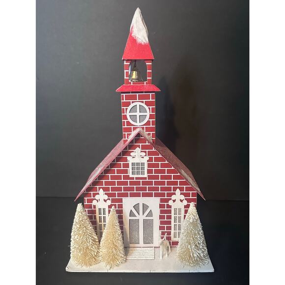 Large 15" Ebenezer & Co. Lighted Church Christmas Paper House Red Brick Deer - Picture 8 of 8